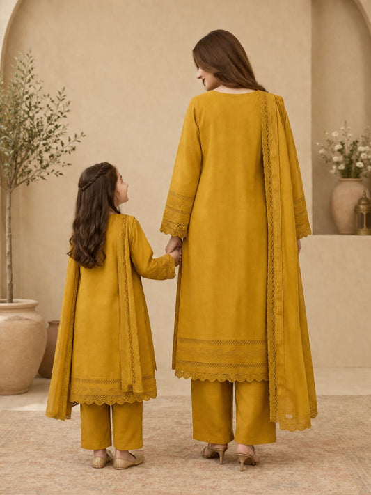 Saiqas Collection® Mustard Yellow Family Twinning Three-Piece Suit
