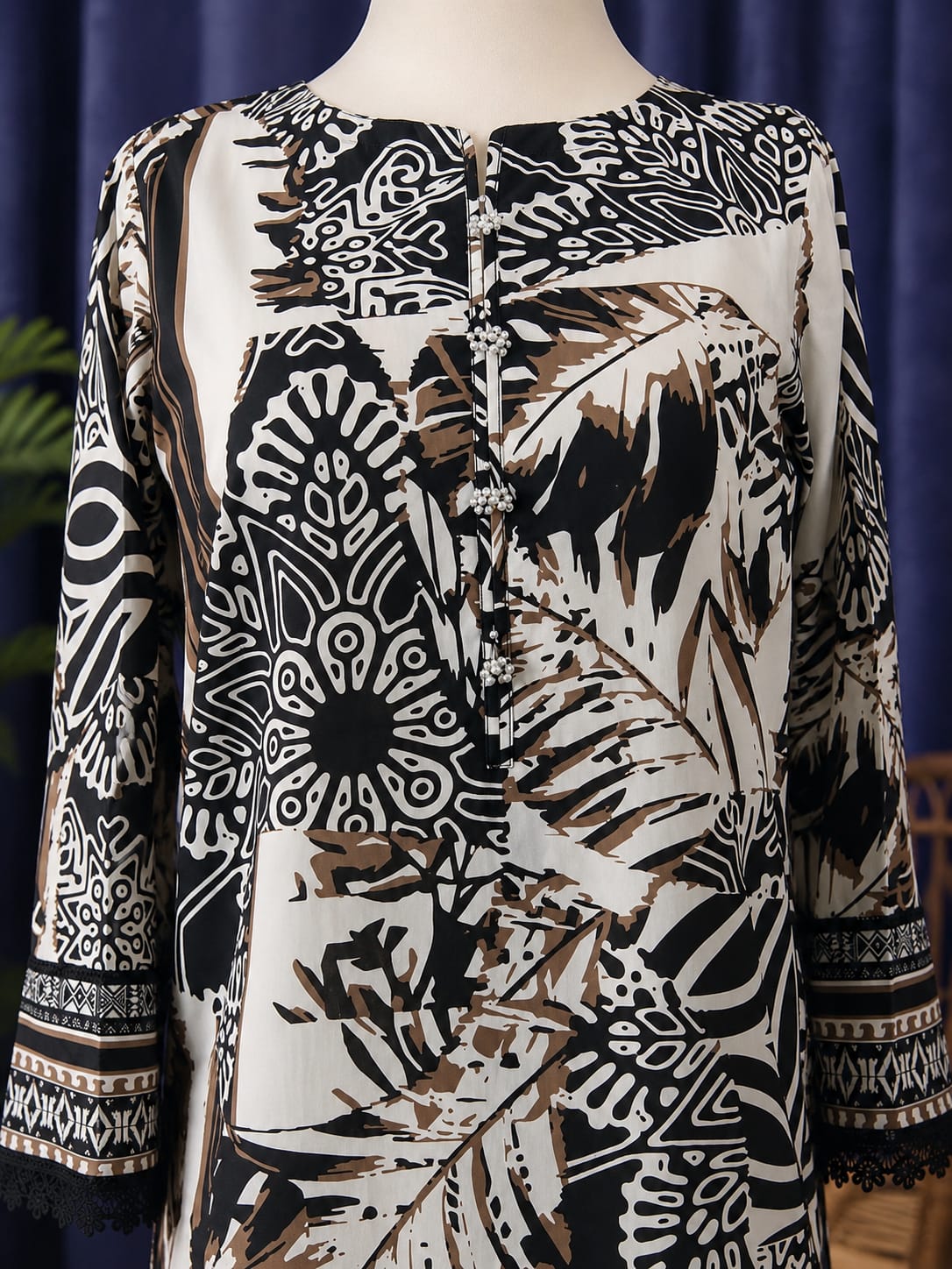 Saiqas Collection® Black & White Printed Shirt & Trouser Two-Piece Set