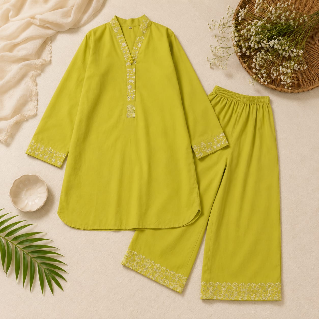 Saiqas Collection® Parrot Green Co-Ord Set for Women | Two-Piece Outfit