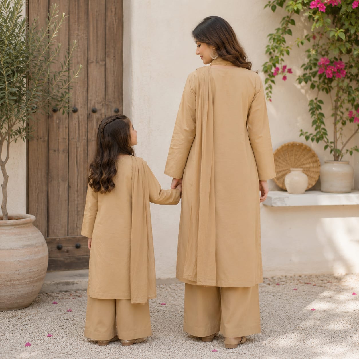 Saiqas Collection® Beige Three-Piece Suit with Matching Dupatta