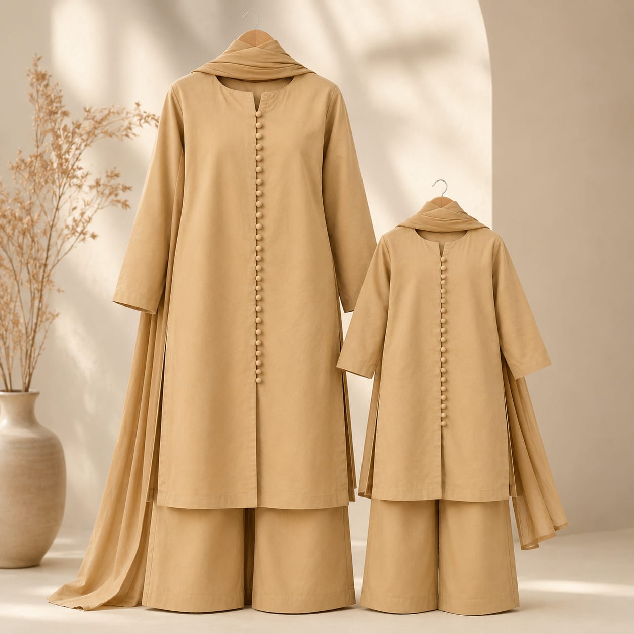 Saiqas Collection® Beige Three-Piece Suit with Matching Dupatta