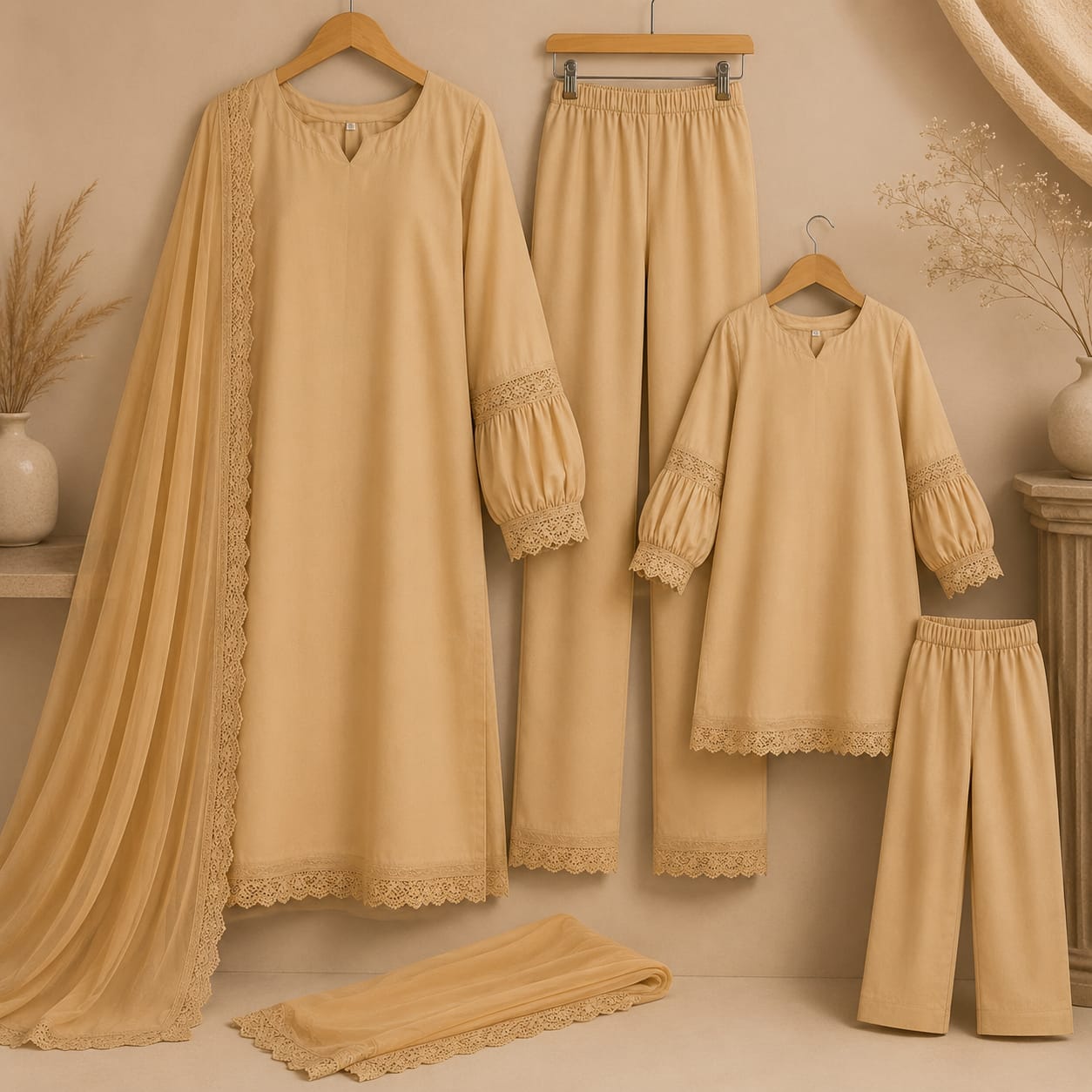 Saiqas Collection® Beige Family Twinning Three-Piece Sui