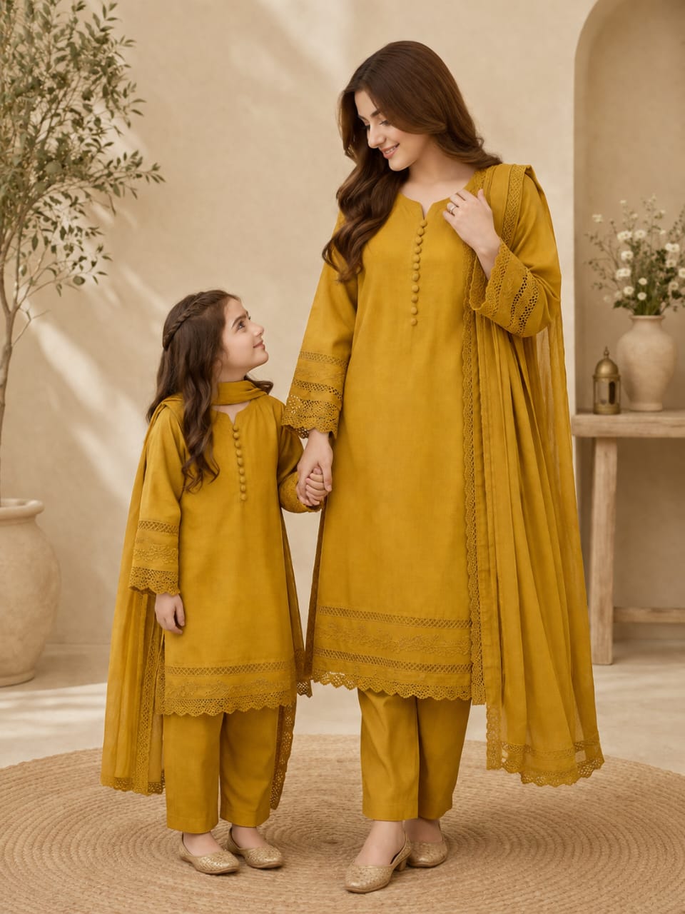 Saiqas Collection® Mustard Yellow Family Twinning Three-Piece Suit
