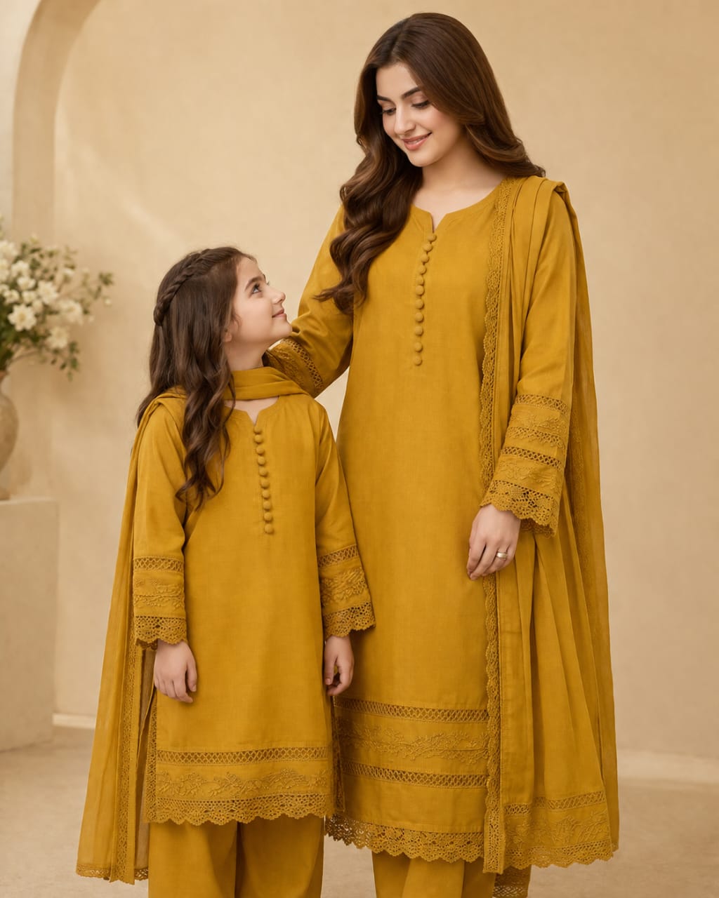 Saiqas Collection® Mustard Yellow Family Twinning Three-Piece Suit