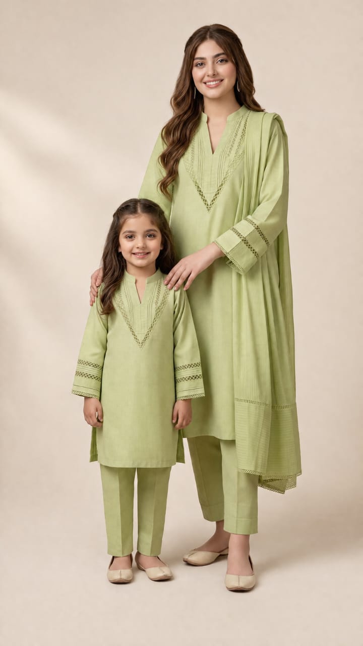 Saiqas Collection® Pistachio Green Family Twinning Three-Piece Suit