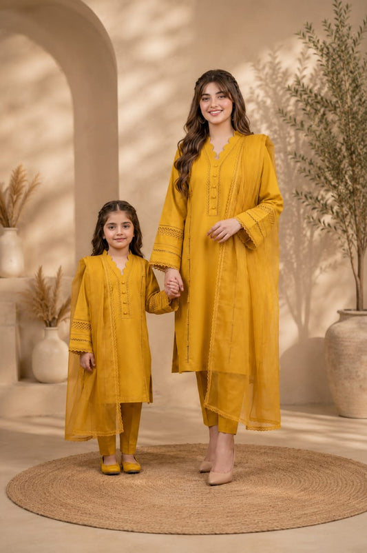 Saiqas Collection® Mustard Gold Family Twinning Three-Piece Suit