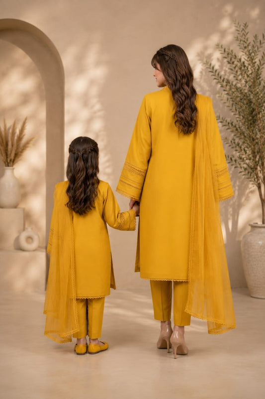 Saiqas Collection® Mustard Gold Family Twinning Three-Piece Suit