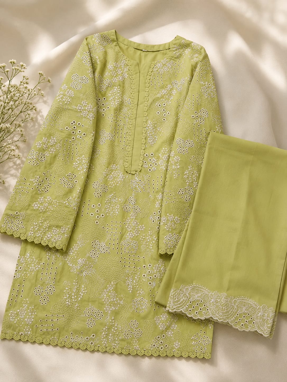Saiqas Collection® Sage Green Embroidered Family Twinning Two-Piece Suit