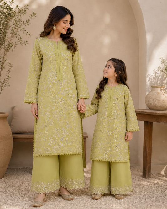 Saiqas Collection® Sage Green Embroidered Family Twinning Two-Piece Suit