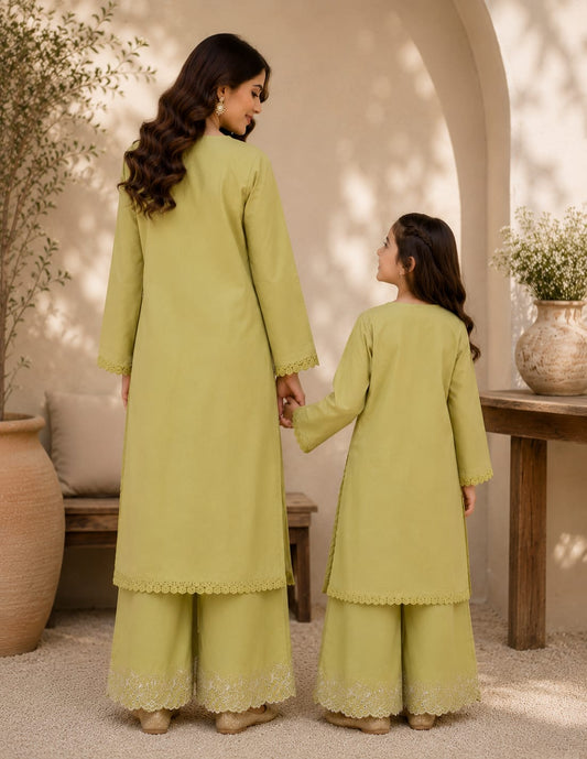Saiqas Collection® Sage Green Embroidered Family Twinning Two-Piece Suit